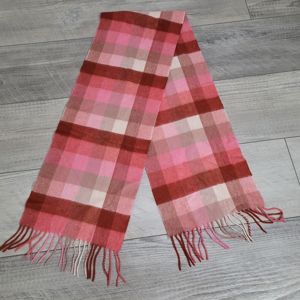 Amicale 100% Cashmere Scarf – Women's Plaid, Beige/Red, 64"x11" Soft & Comfy